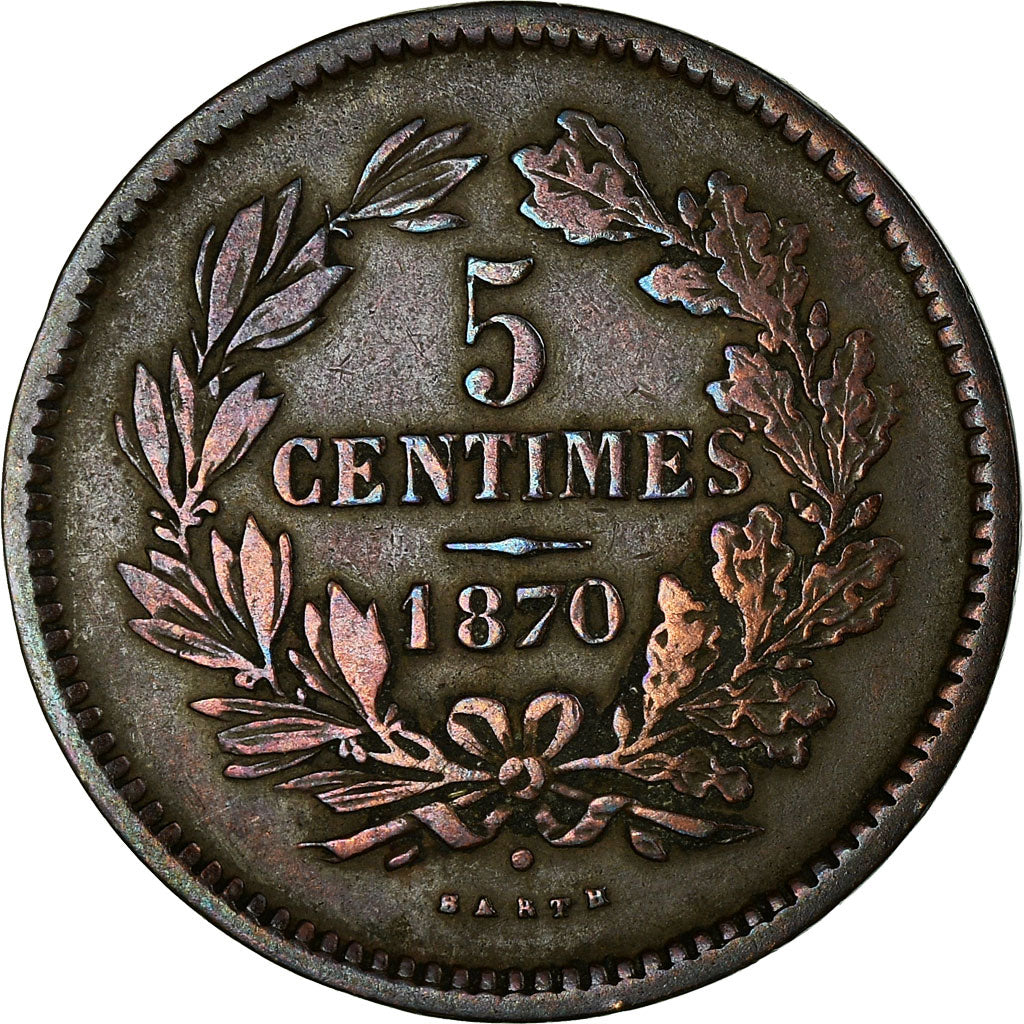 Coin, Luxembourg, William III, 5 Centimes, 1870, Utrecht, EF(40-45), Bronze