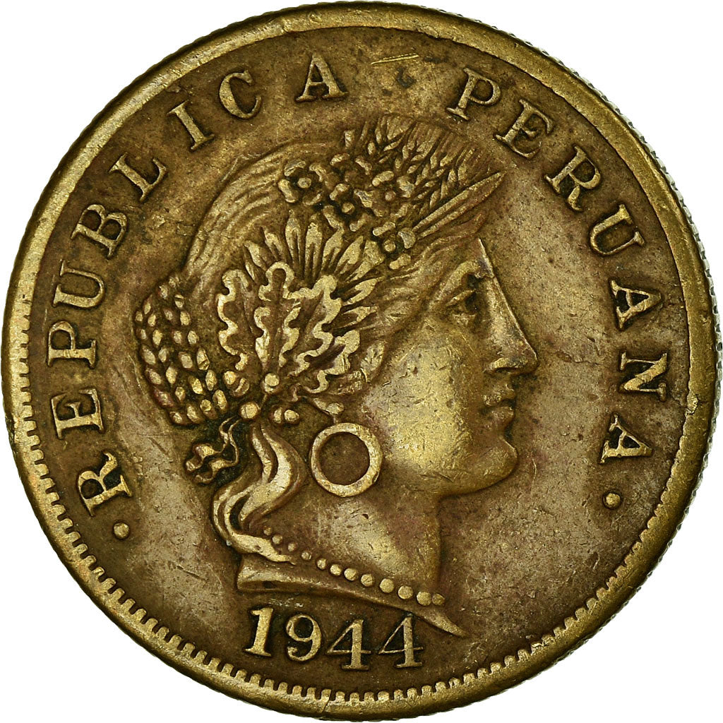 Coin, Peru, 20 Centavos, 1944, Lima, EF(40-45), Brass, KM:221.1