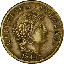 Coin, Peru, 20 Centavos, 1944, Lima, EF(40-45), Brass, KM:221.1