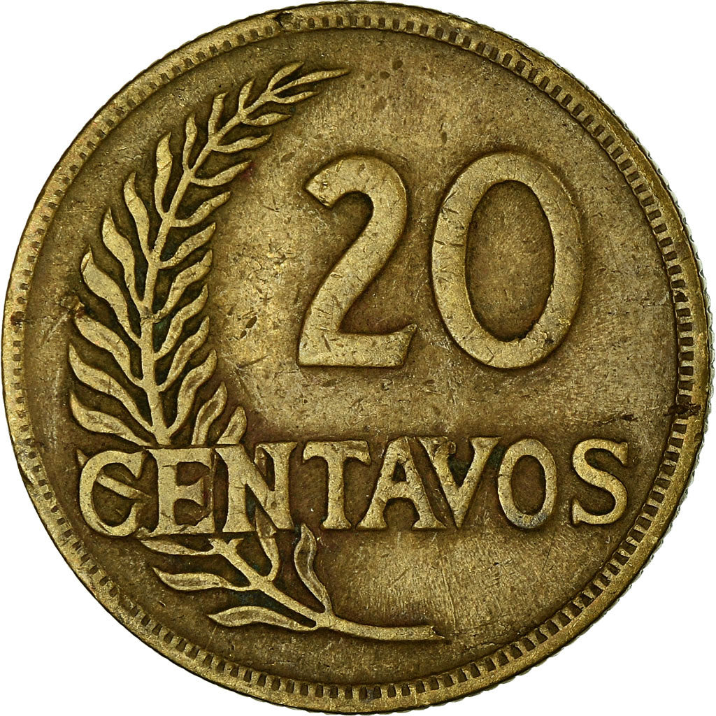 Coin, Peru, 20 Centavos, 1944, Lima, EF(40-45), Brass, KM:221.1