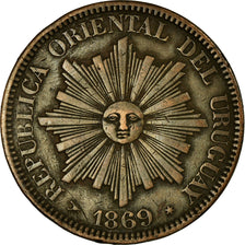 Coin, Uruguay, 4 Centesimos, 1869, Uruguay Mint, Birmingham, AU(55-58), Bronze