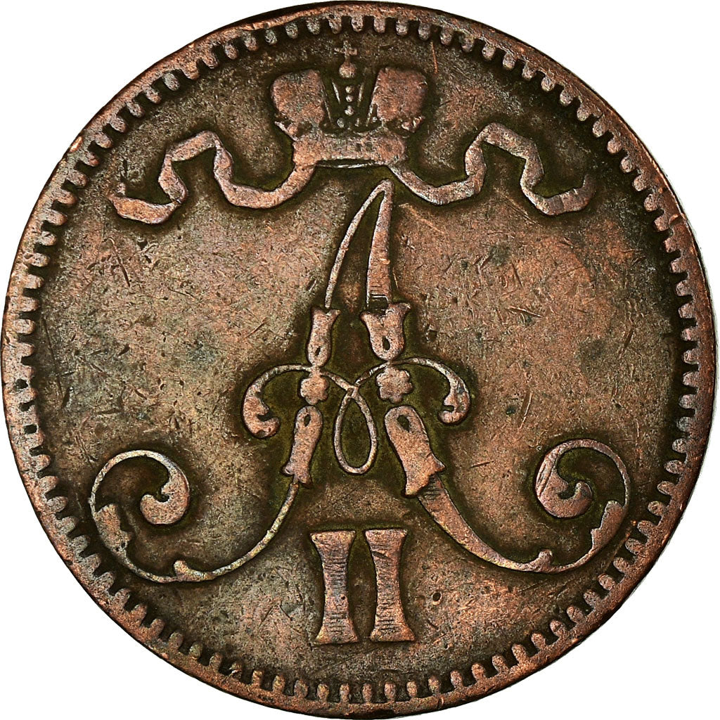 Coin, Finland, Alexander II, 5 Pennia, 1866, EF(40-45), Copper, KM:4.1