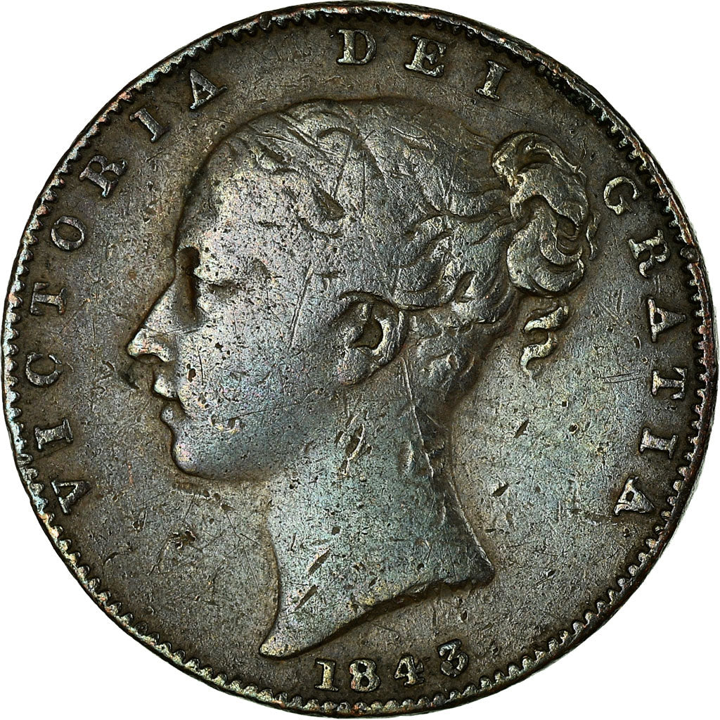 Coin, Great Britain, Victoria, Farthing, 1843, VF(30-35), Copper, KM:725