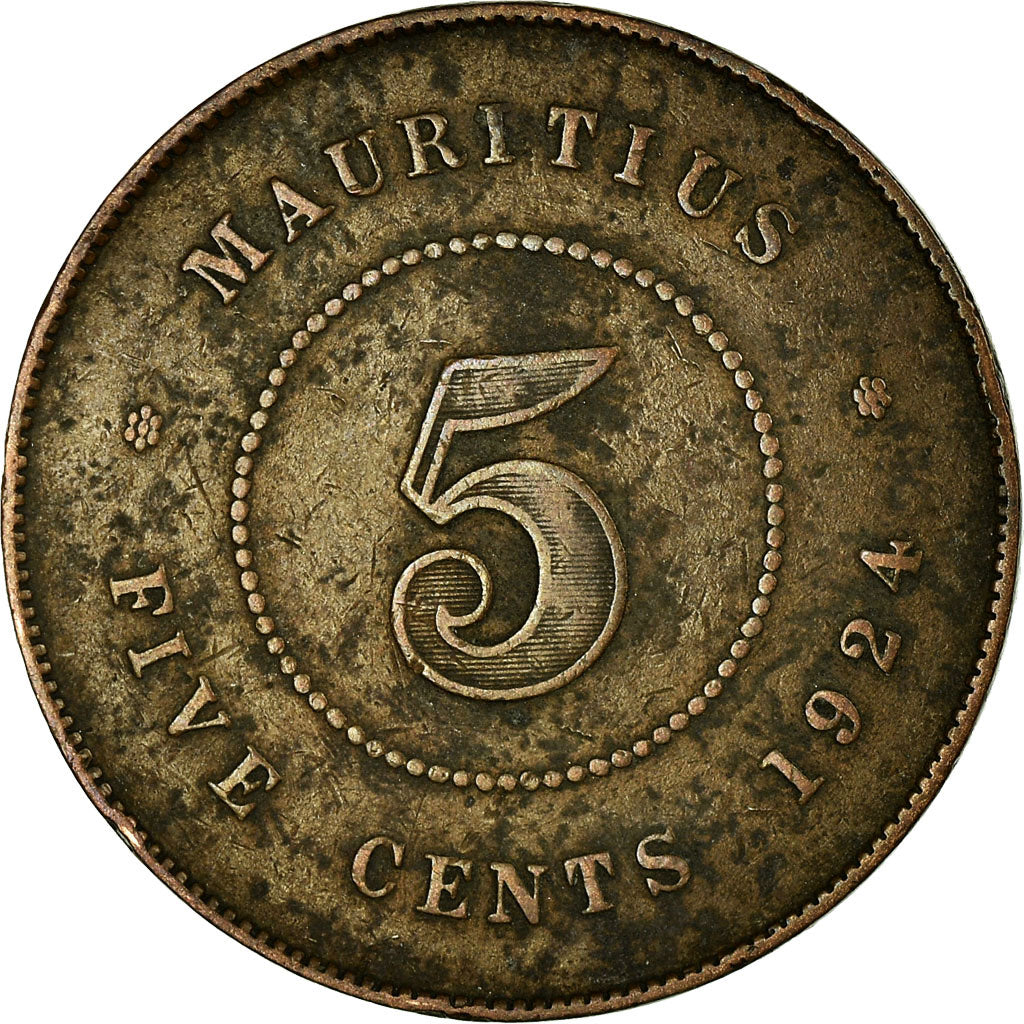 Coin, Mauritius, George V, 5 Cents, 1924, VF(30-35), Bronze, KM:14