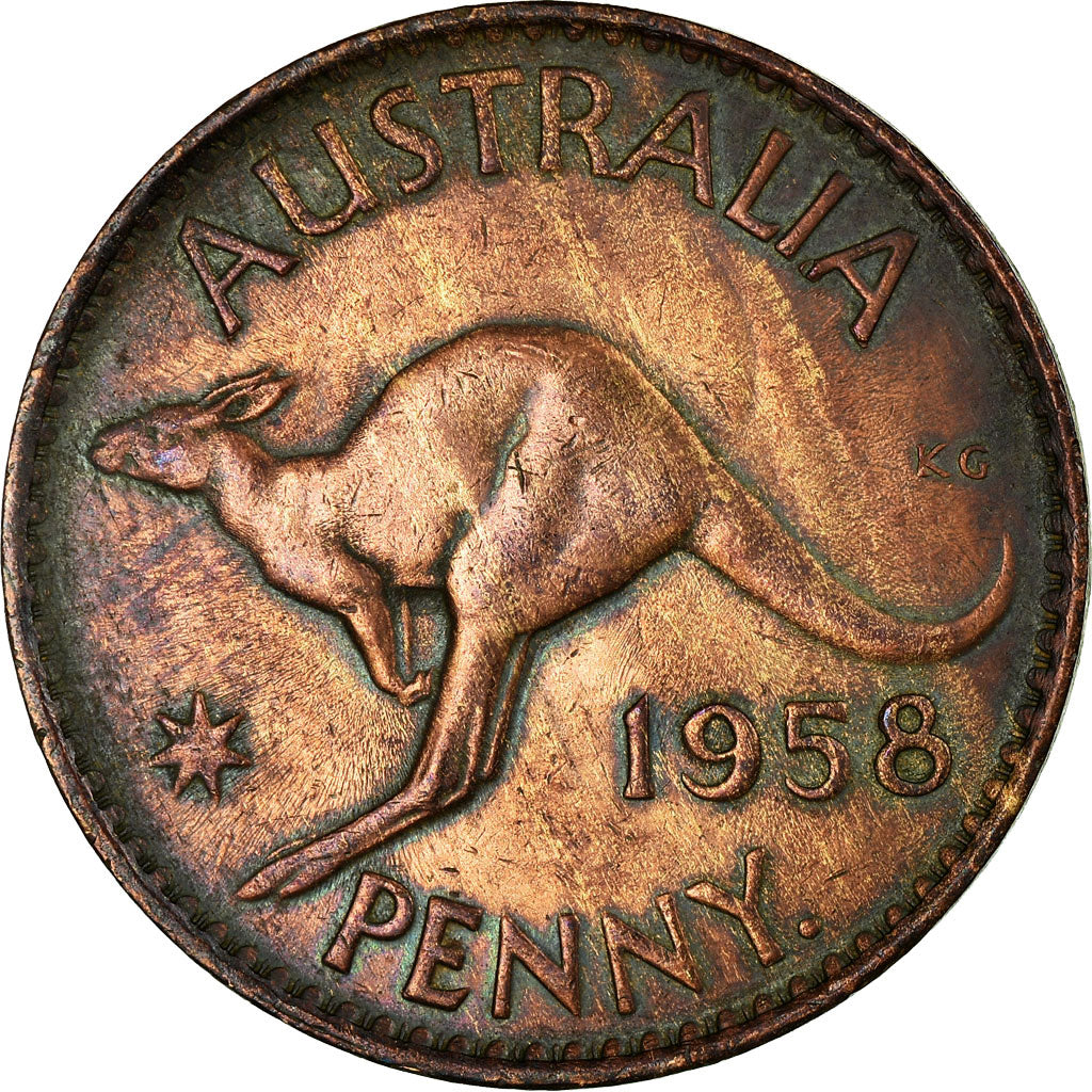 Coin, Australia, Elizabeth II, Penny, 1958, EF(40-45), Bronze, KM:56