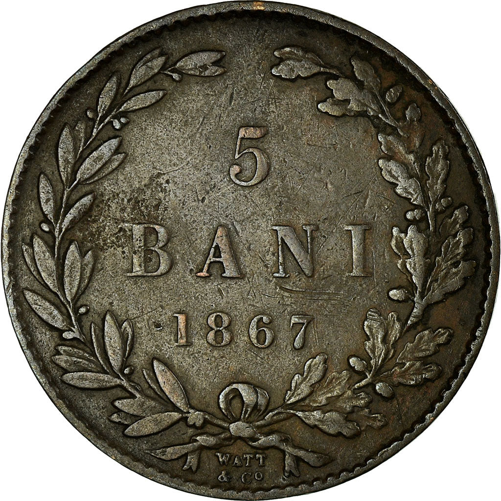 Coin, Romania, Carol I, 5 Bani, 1867, EF(40-45), Copper, KM:3.2