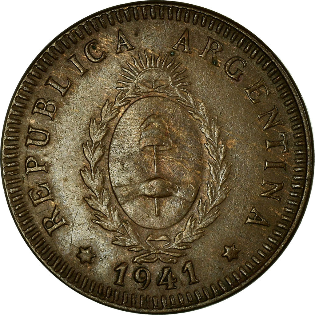 Coin, Argentina, 2 Centavos, 1941, EF(40-45), Bronze, KM:38