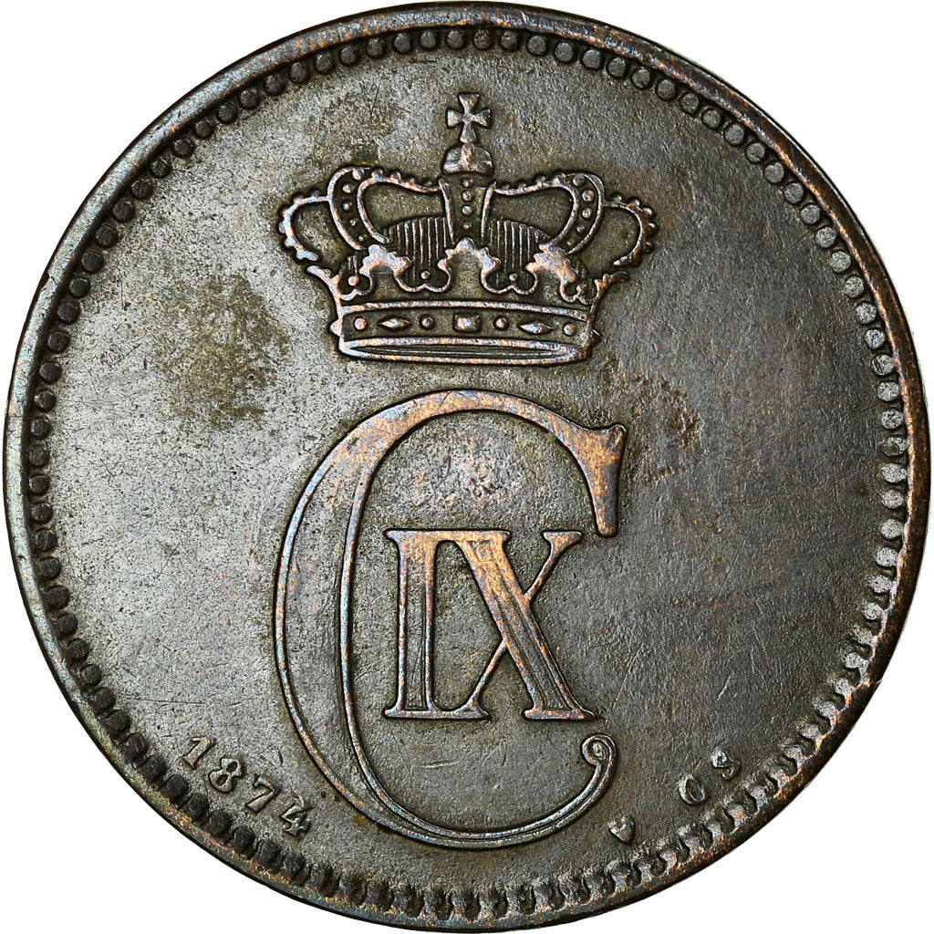 Moneta, Danimarca, Christian IX, 5 Öre, 1874, Copenhagen, BB+, Bronzo, KM:794.1