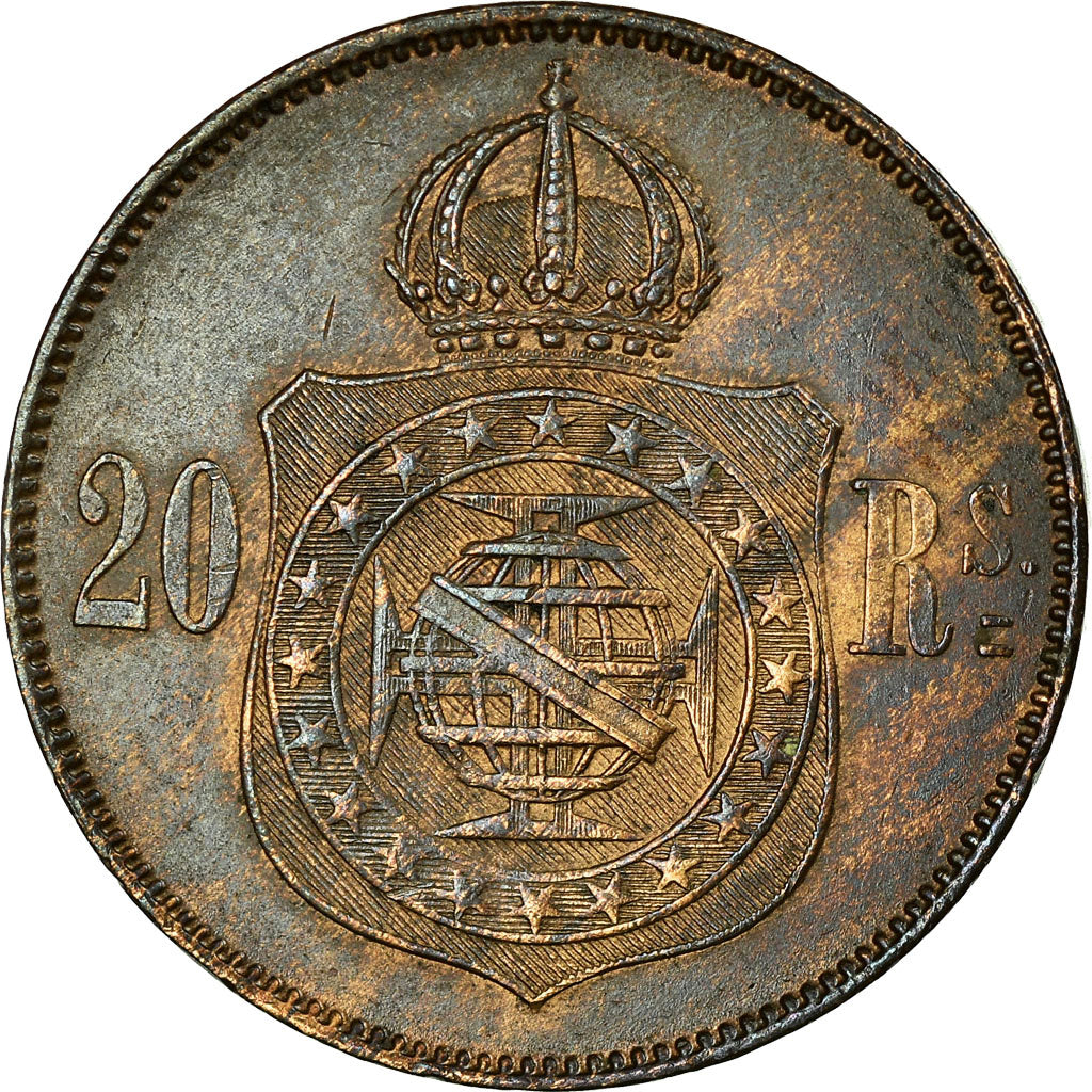 Coin, Brazil, Pedro II, 20 Reis, 1869, EF(40-45), Bronze, KM:474