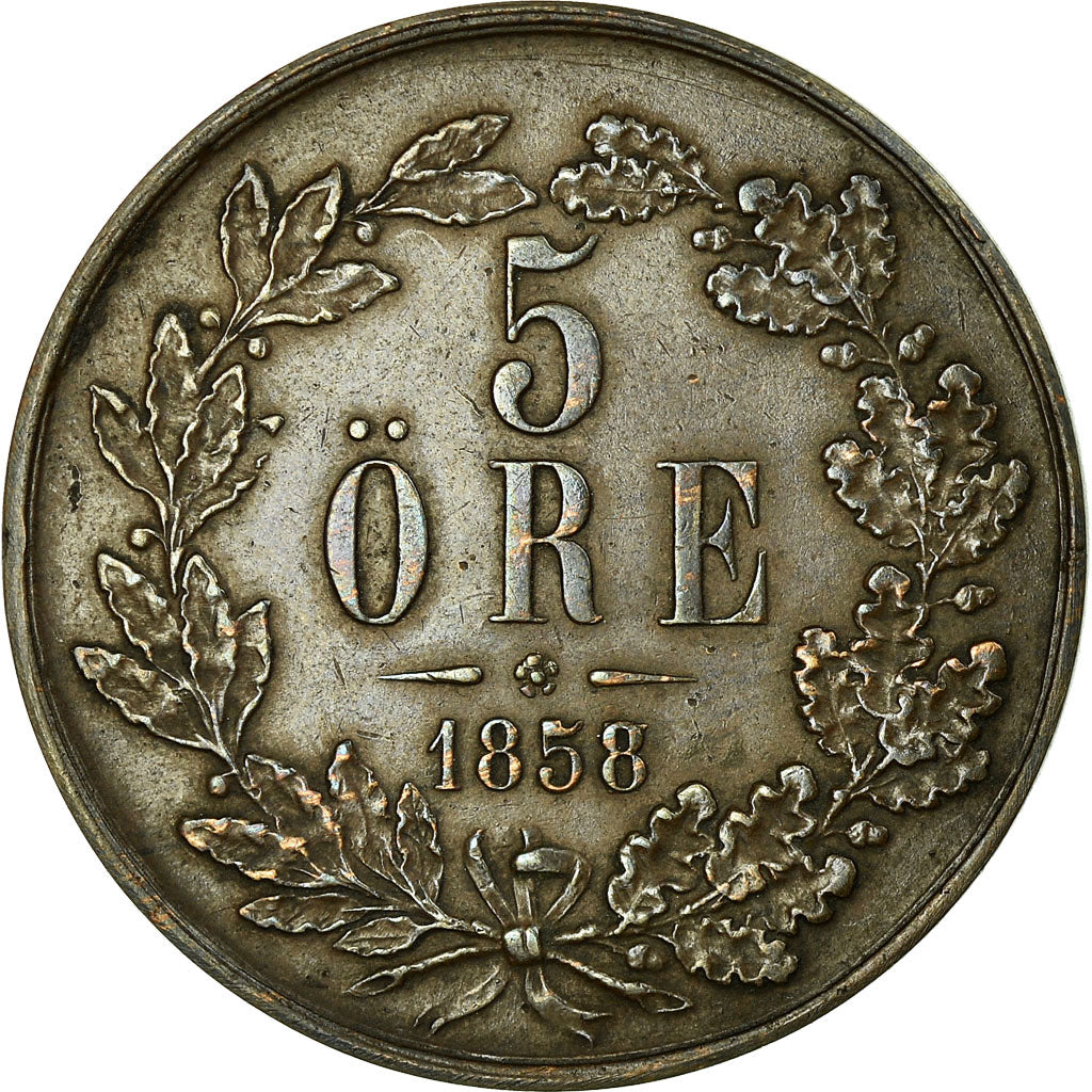 Coin, Sweden, Oscar I, 5 Öre, 1858, EF(40-45), Bronze, KM:690