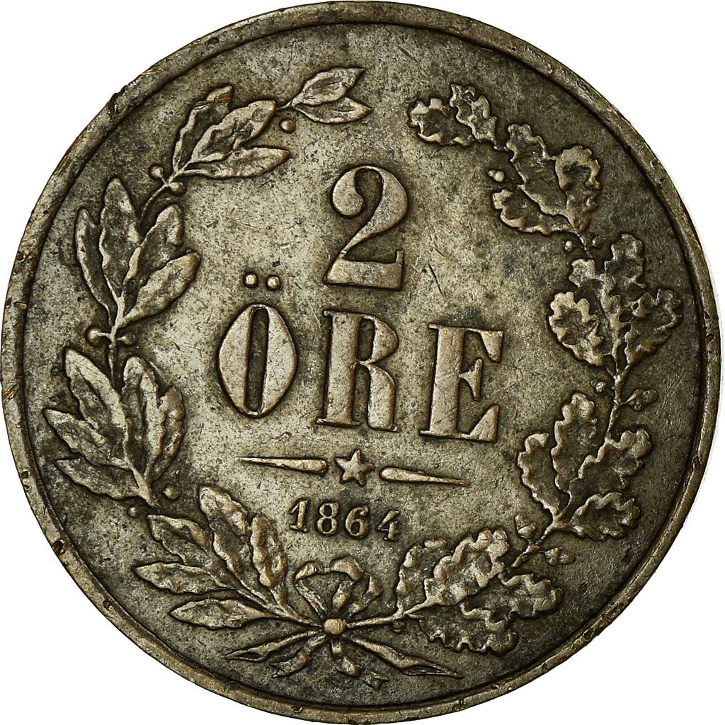 Coin, Sweden, Carl XV Adolf, 2 Öre, 1864, EF(40-45), Bronze, KM:706