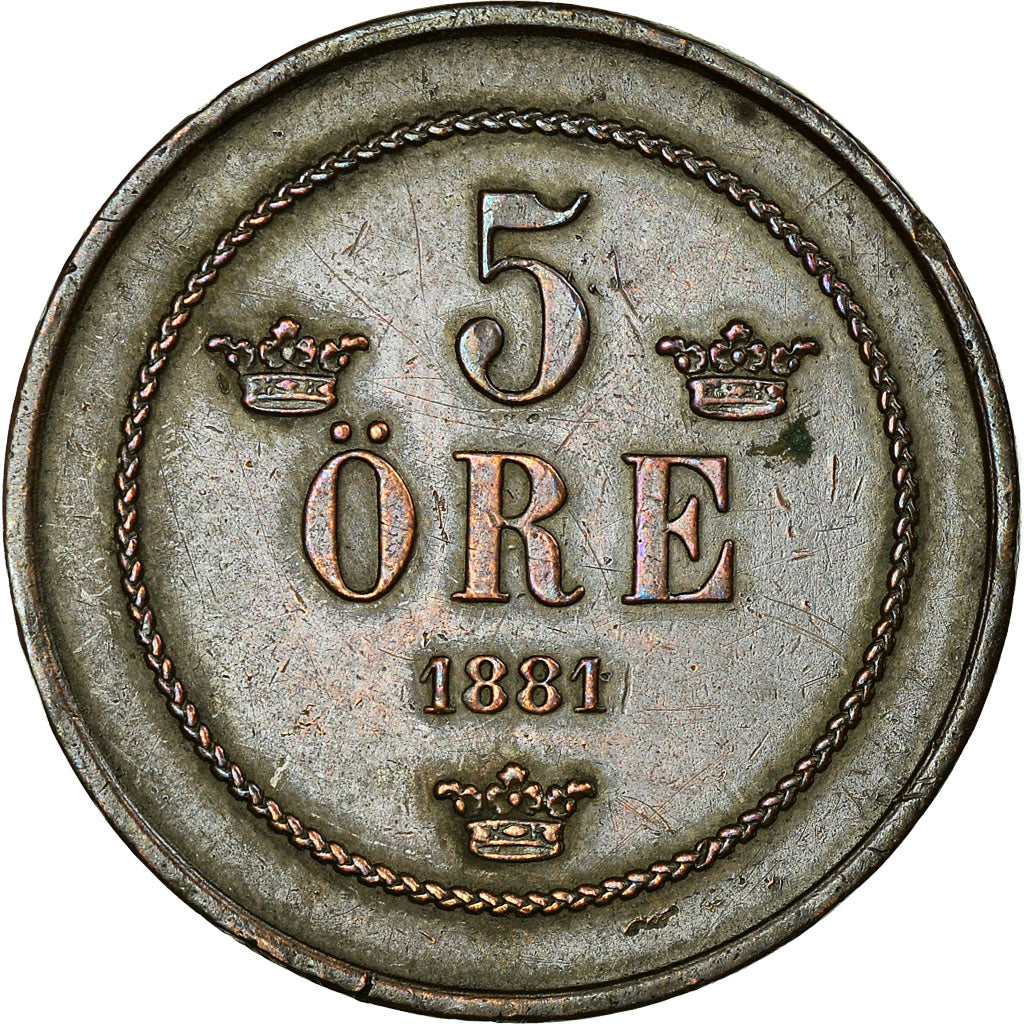 Moneta, Szwecja, Oscar II, 5 Öre, 1881, EF(40-45), Bronze, KM:736