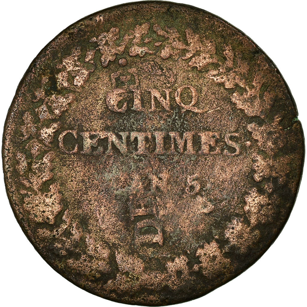 Coin, France, 5 Centimes, AN 5, Refrappage du Décime, F(12-15), Copper