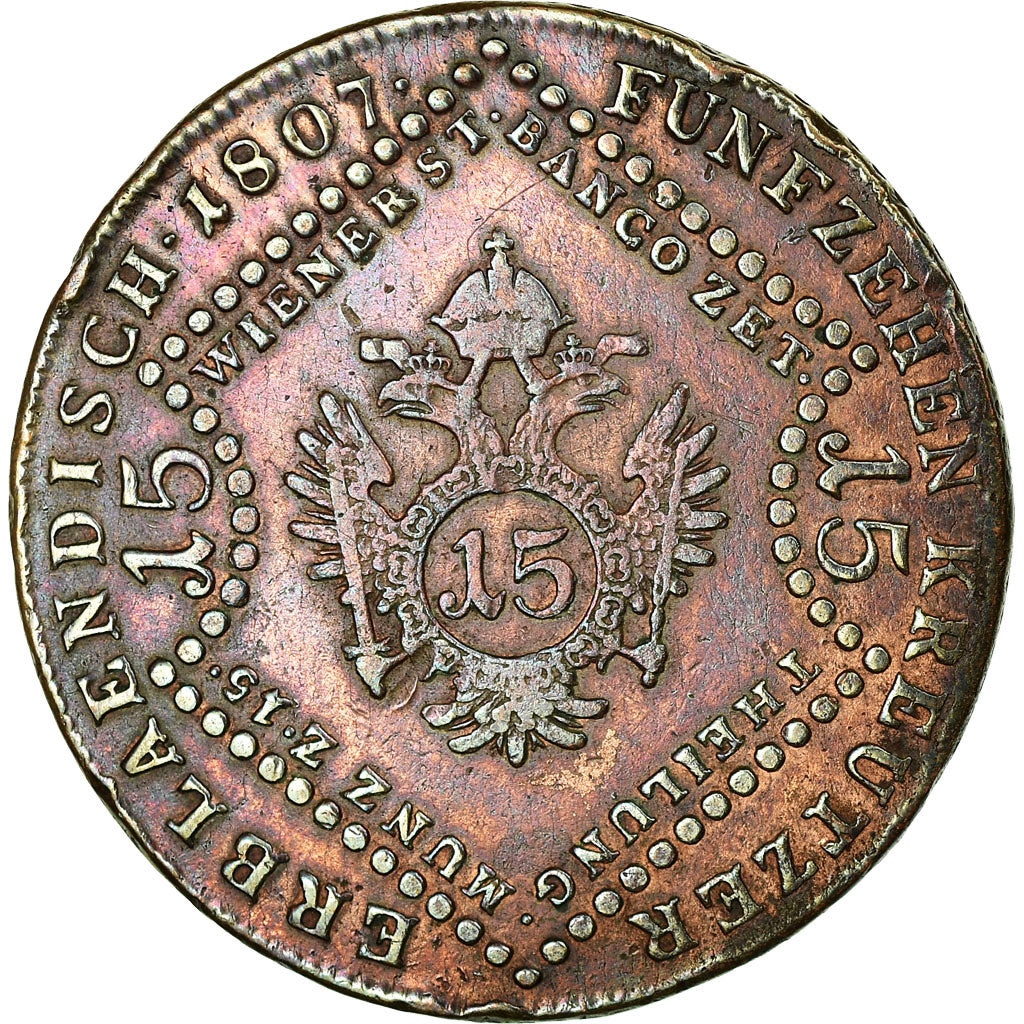 Coin, Austria, Franz II (I), 15 Kreuzer, 1807, EF(40-45), Copper, KM:2138