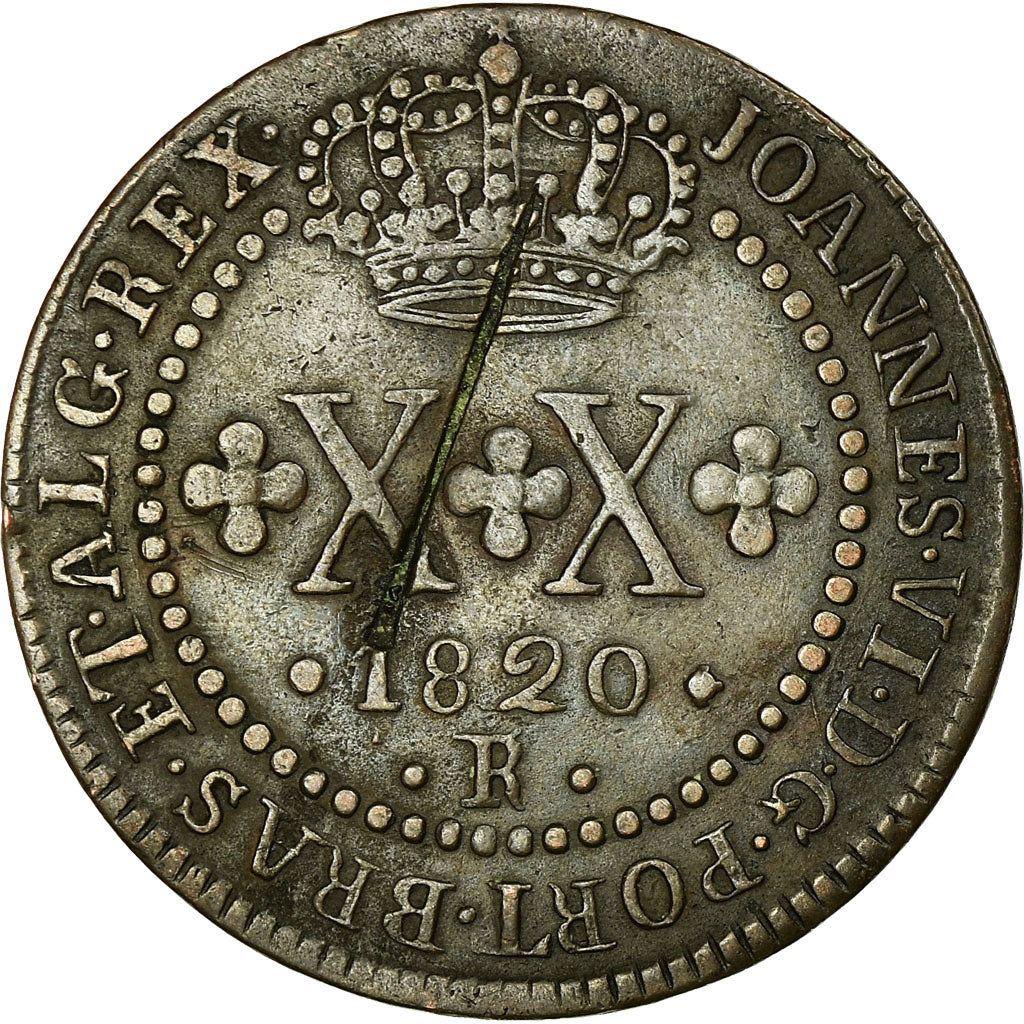 Coin, Brazil, 20 Reis, 1820, Rio de Janeiro, VF(30-35), Copper, KM:316.1