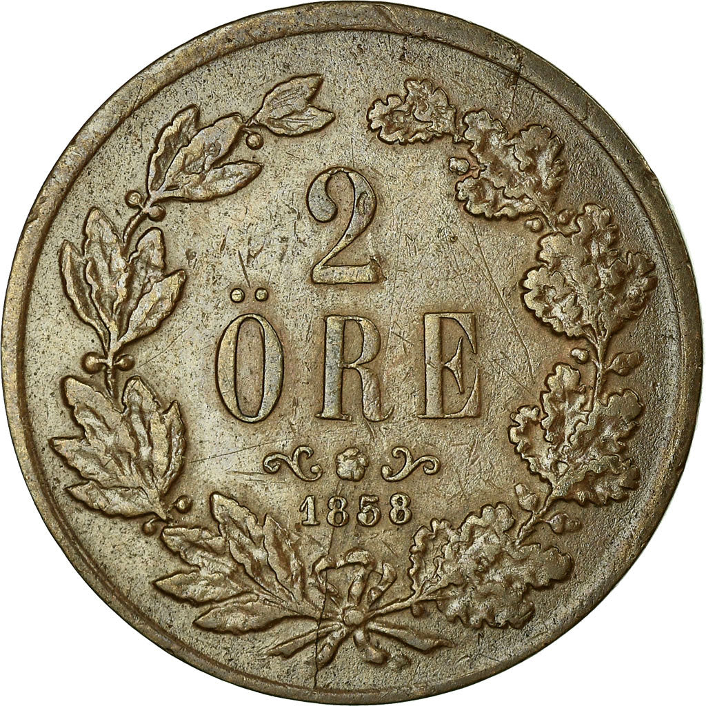 Coin, Sweden, Oscar I, 2 Öre, 1858, EF(40-45), Bronze, KM:688