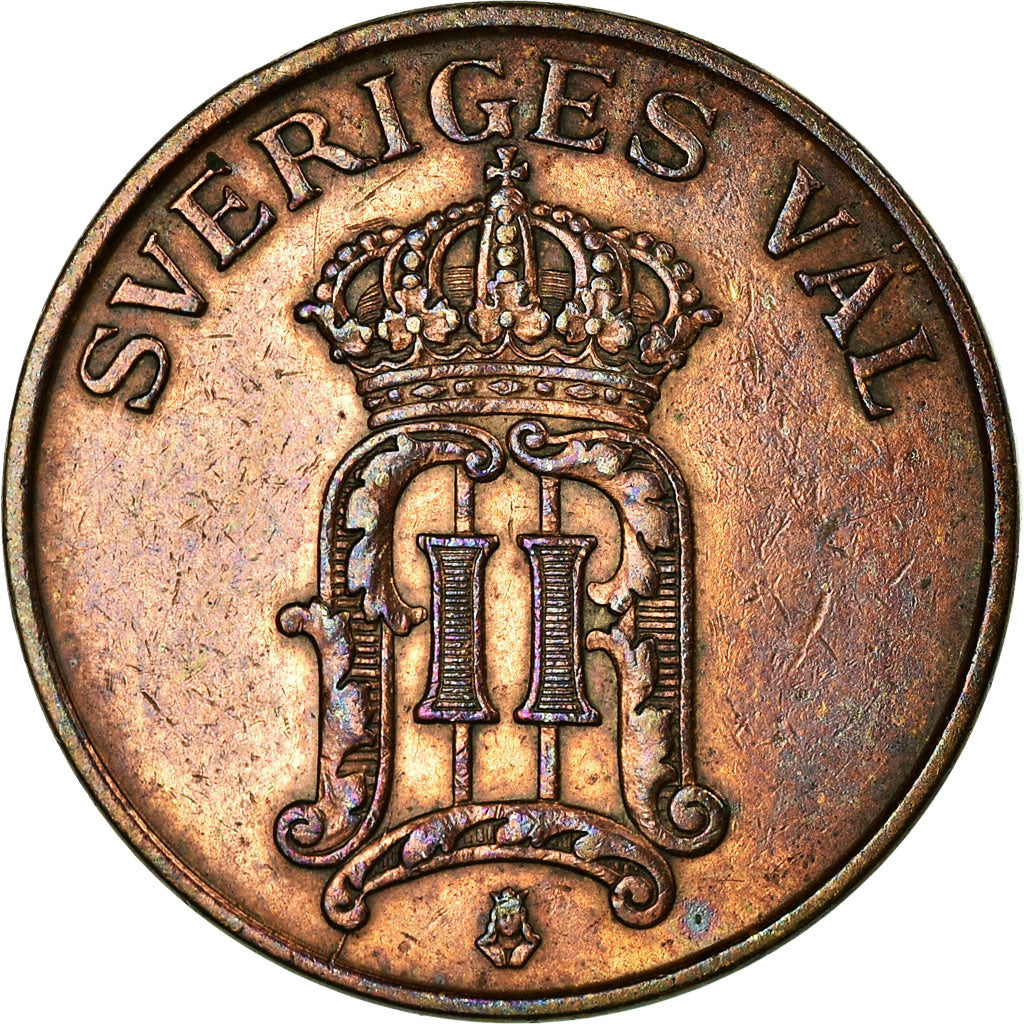 Coin, Sweden, Oscar II, 2 Öre, 1907, EF(40-45), Bronze, KM:769