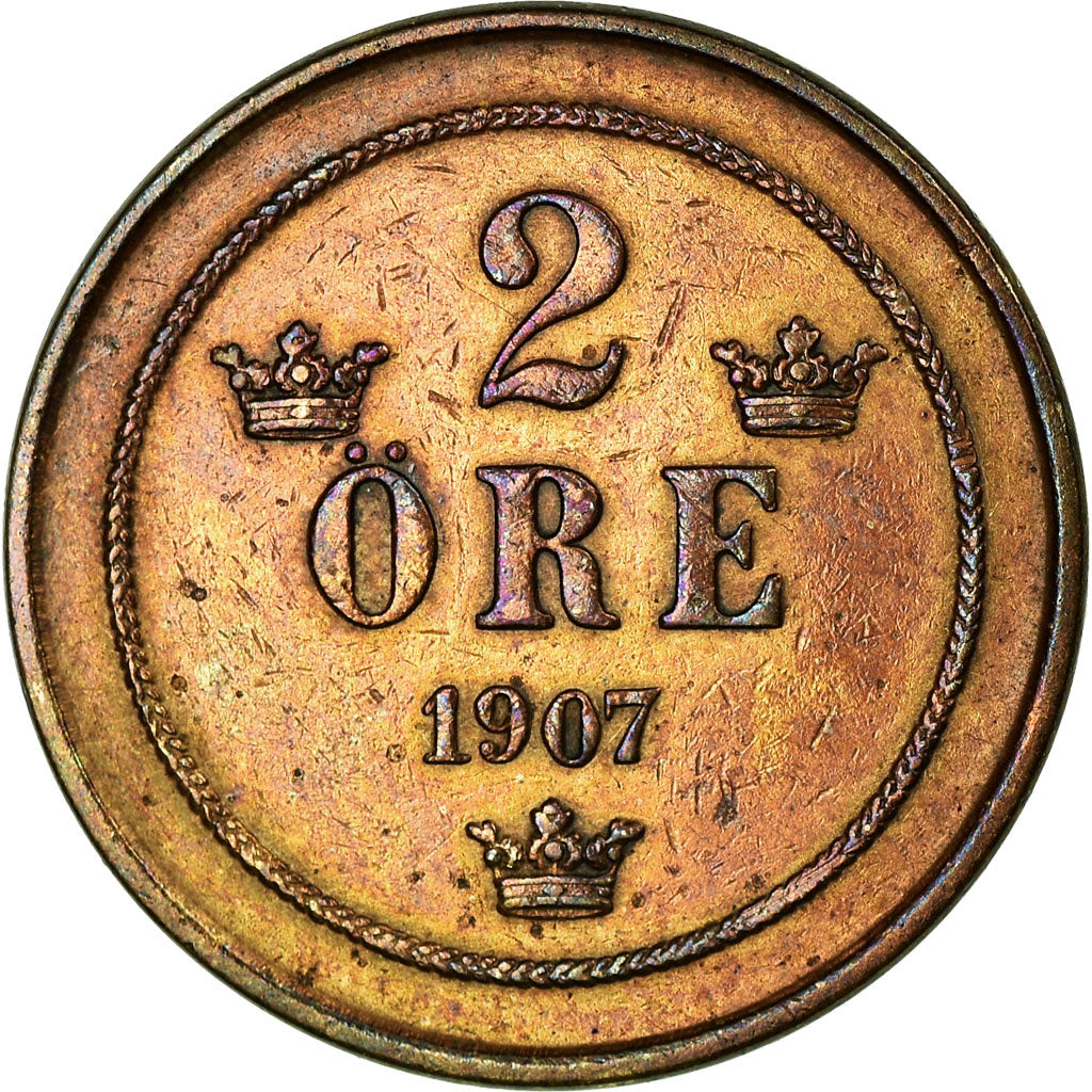 Coin, Sweden, Oscar II, 2 Öre, 1907, EF(40-45), Bronze, KM:769