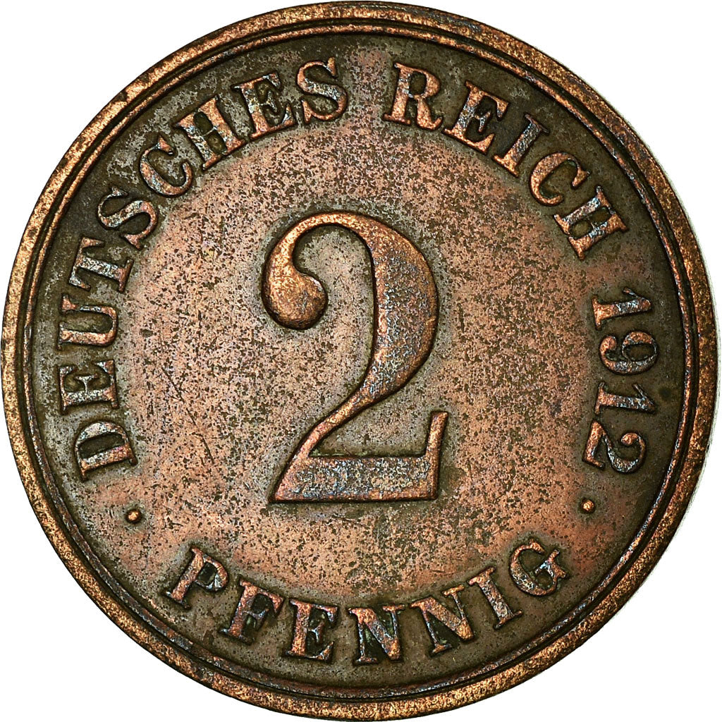 Coin, GERMANY - EMPIRE, Wilhelm II, 2 Pfennig, 1912, Muldenhütten, VF(30-35)