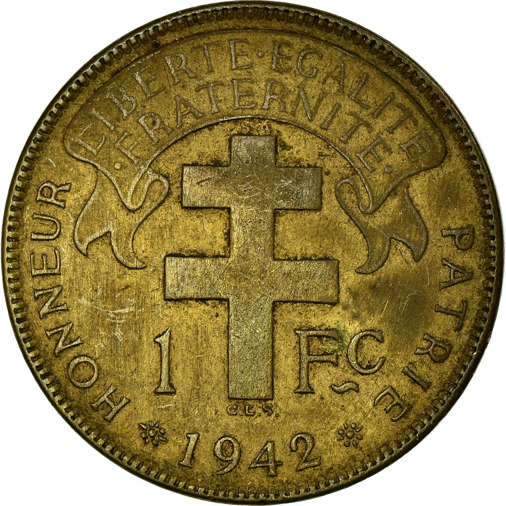 Munten, Frans Equatoriaal Afrika, Franc, 1942, Pretoria, FR+, Tin, KM:2