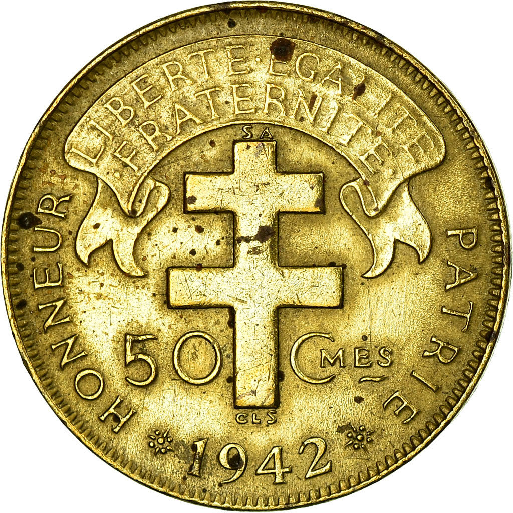 Moneta, Francuska Afryka Równikowa, 50 Centimes, 1942, Pretoria, VF(30-35)