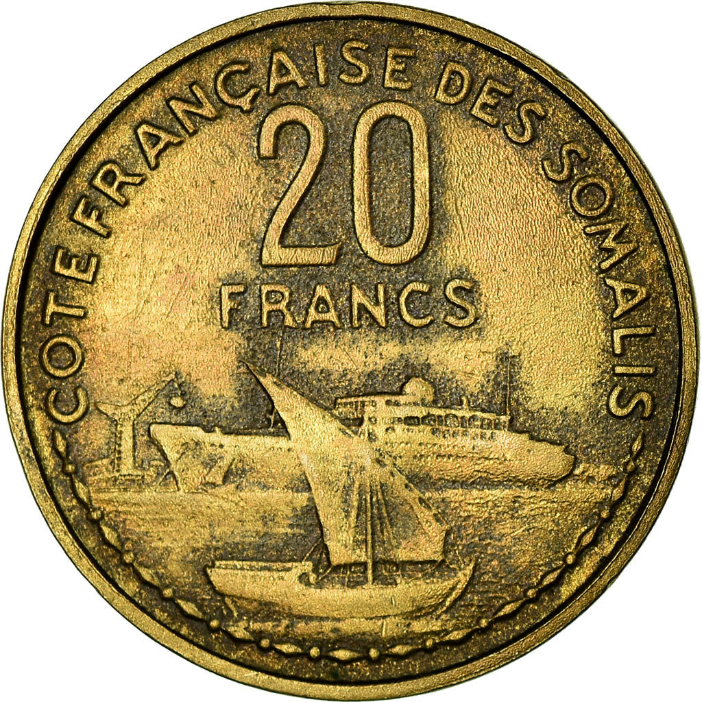 Coin, French Somaliland, 20 Francs, 1952, Paris, VF(20-25), Aluminum-Bronze