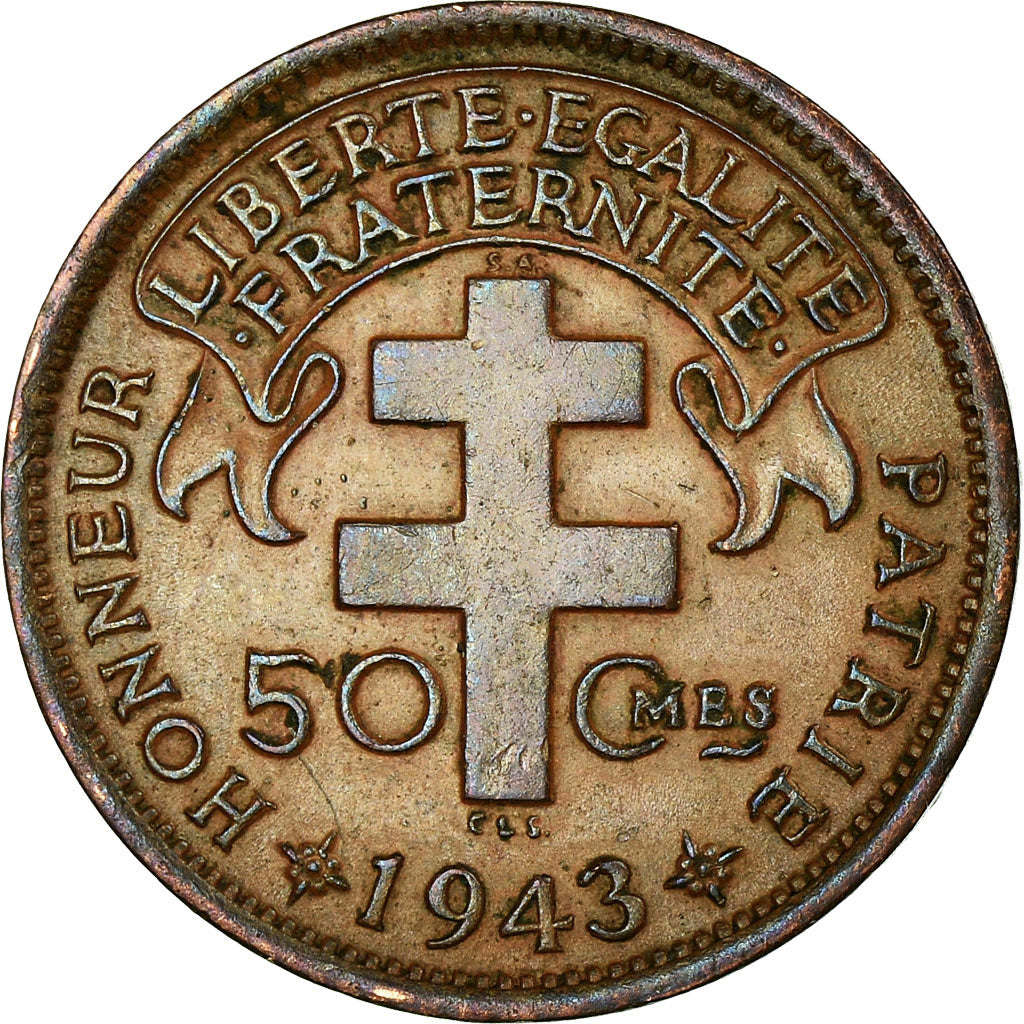 Coin, Cameroon, 50 Centimes, 1943, Pretoria, EF(40-45), Bronze, KM:4