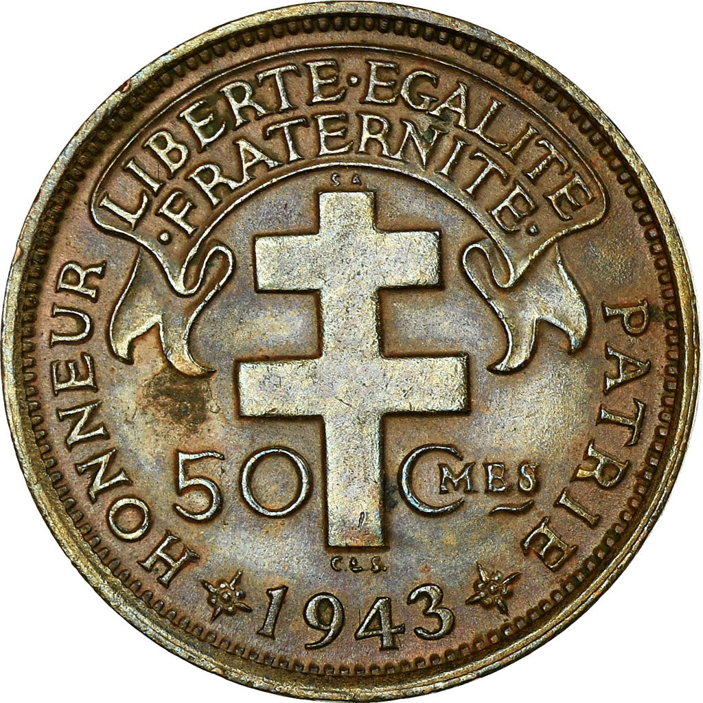 Coin, French Equatorial Africa, 50 Centimes, 1943, Pretoria, EF(40-45), Bronze