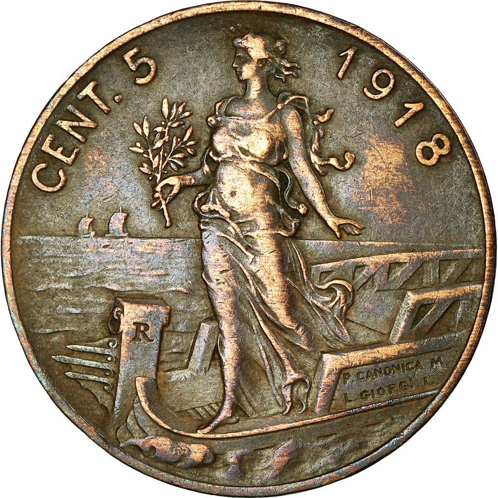 Moneta, Italia, Vittorio Emanuele III, 5 Centesimi, 1918, Rome, MB+, Bronzo
