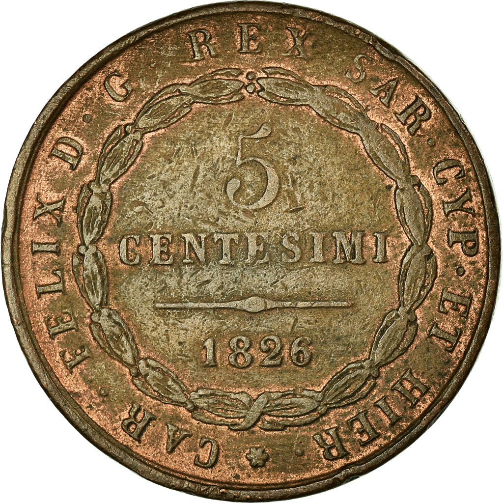 Munten, Italiaanse staten, SARDINIA, Carlo Felice, 5 Centesimi, 1826, Torino