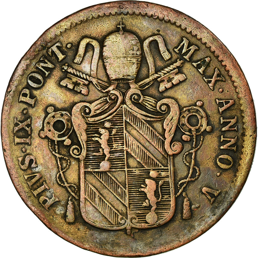 Münze, Italien Staaten, PAPAL STATES, Pius IX, Baiocco, 1851, Roma, S+, Kupfer
