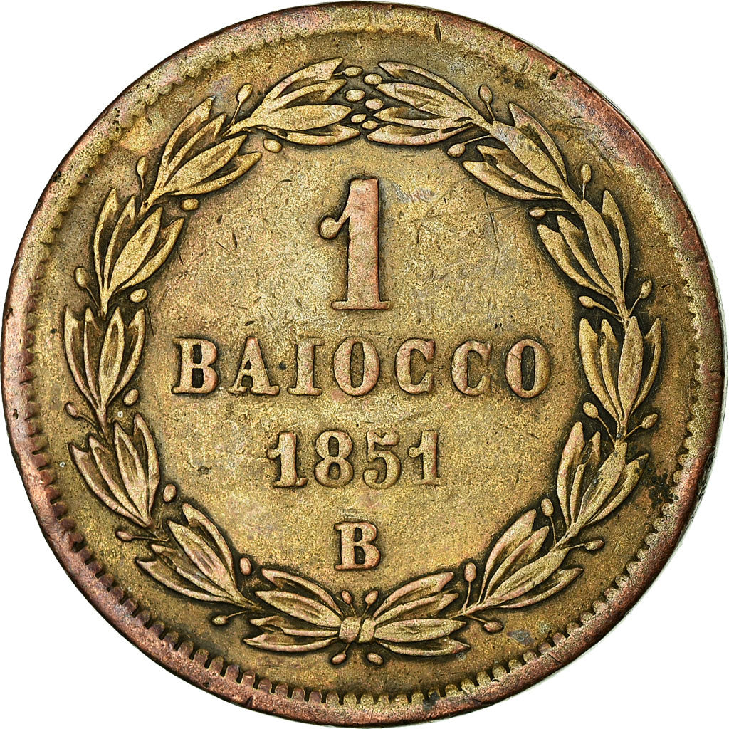 Münze, Italien Staaten, PAPAL STATES, Pius IX, Baiocco, 1851, Roma, S+, Kupfer