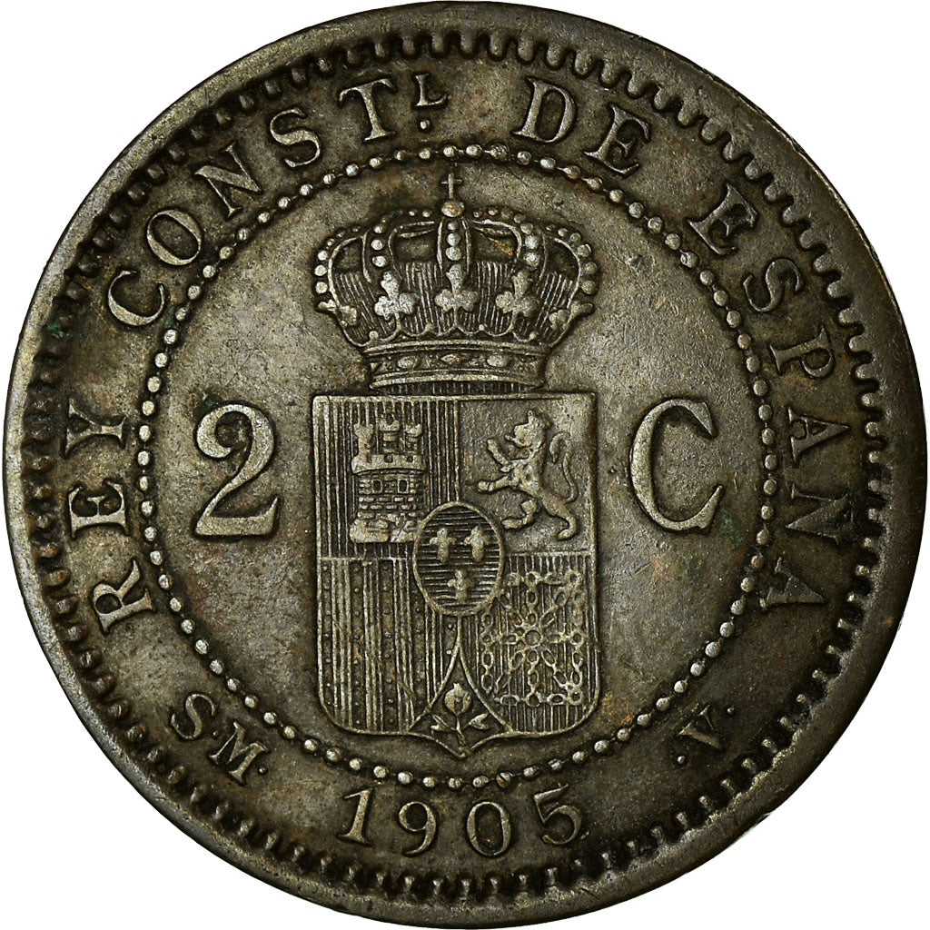 Coin, Spain, Alfonso XIII, 2 Centimos, 1905, Madrid, VF(30-35), Copper, KM:722