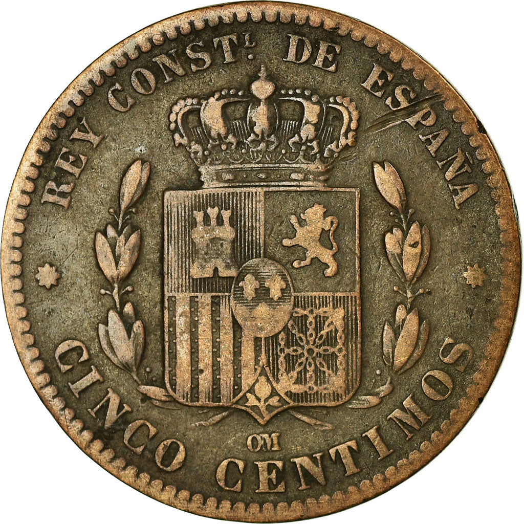 Coin, Spain, Alfonso XII, 5 Centimos, 1879, Madrid, VF(30-35), Bronze, KM:674