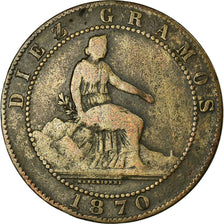 Moneda, España, Provisional Government, 10 Centimos, 1870, Madrid, BC+, Cobre