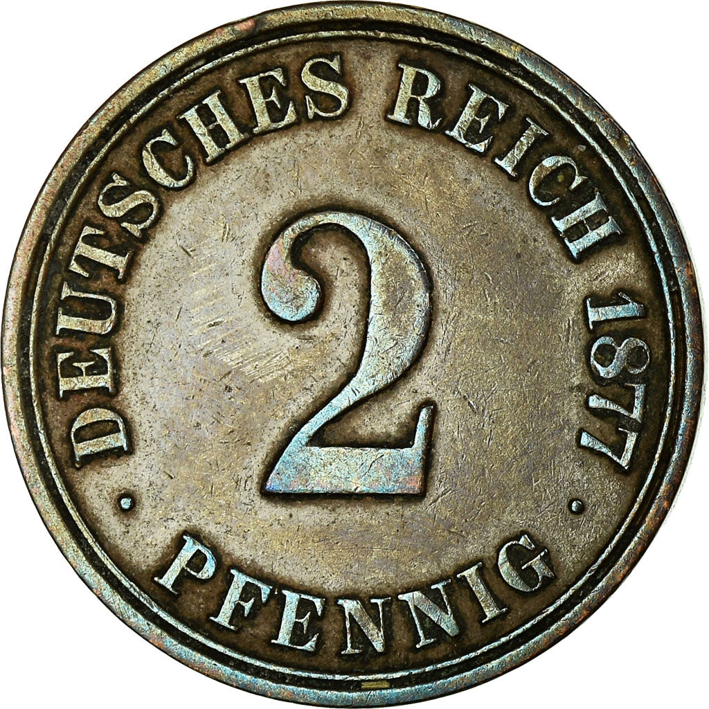 Coin, GERMANY - EMPIRE, Wilhelm I, 2 Pfennig, 1877, Berlin, VF(30-35), Copper