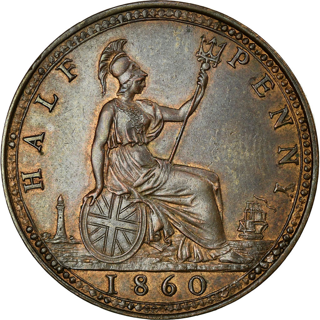 Coin, Great Britain, Victoria, 1/2 Penny, 1860, EF(40-45), Bronze, KM:748.1
