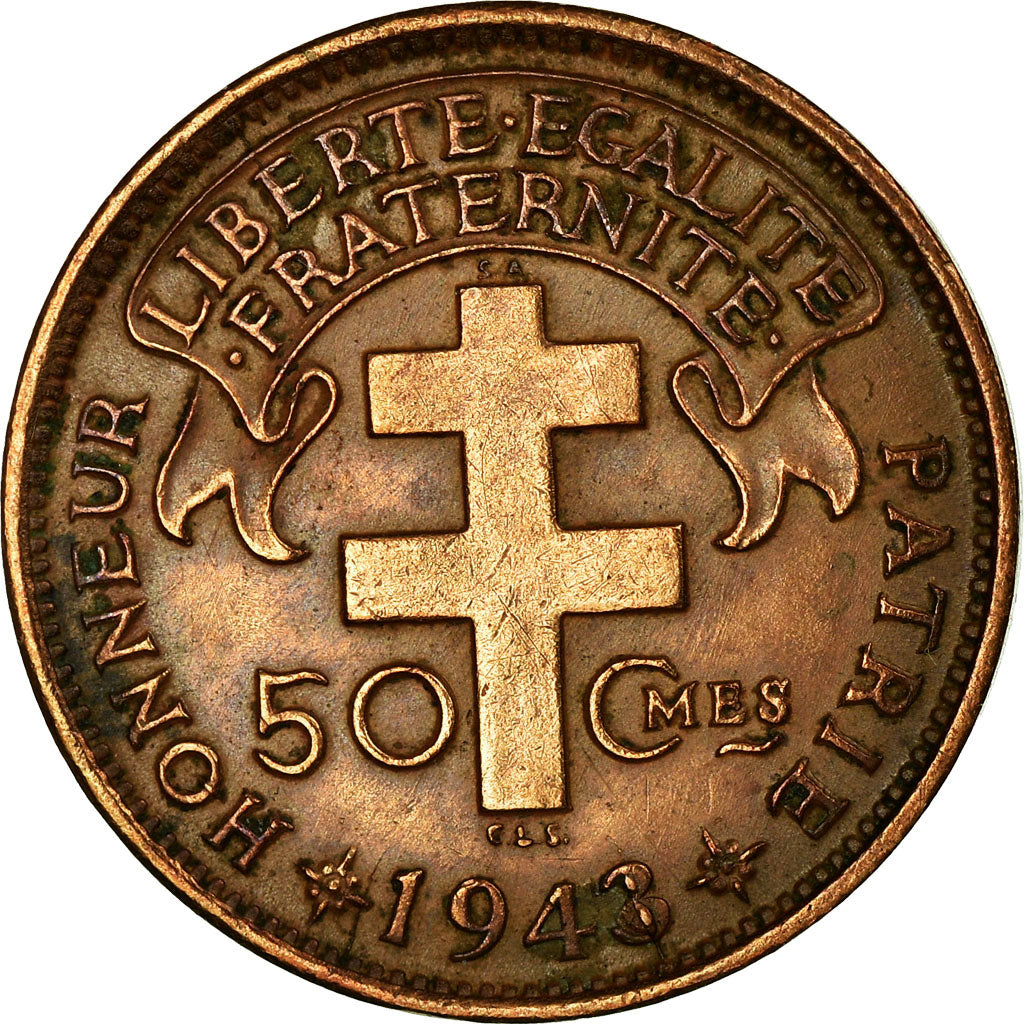 Coin, Cameroon, 50 Centimes, 1943, Pretoria, EF(40-45), Bronze, KM:6