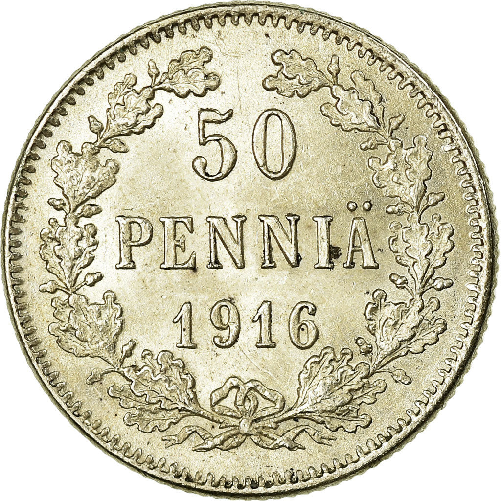 Coin, Finland, Nicholas II, 50 Penniä, 1916, AU(55-58), Silver, KM:2.2