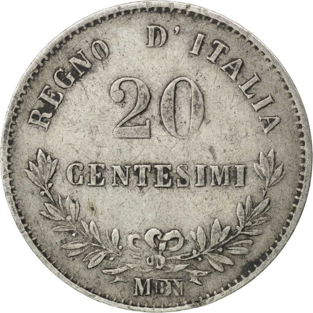 ITALY, 20 Centesimi, 1863, Milan, KM #13.1, EF(40-45), Silver, 1.02