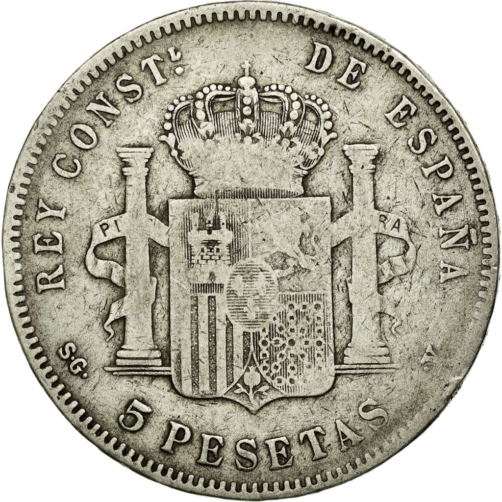 Coin, Spain, Alfonso XIII, 5 Pesetas, 1897, Valencia, VF(30-35), Silver, KM:707
