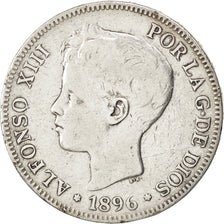 Spain, 5 Pesetas, 1896, Valencia, KM #707, VF(30-35), Silver, 24.52