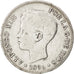 Spain, 5 Pesetas, 1896, Valencia, KM #707, VF(30-35), Silver, 24.52
