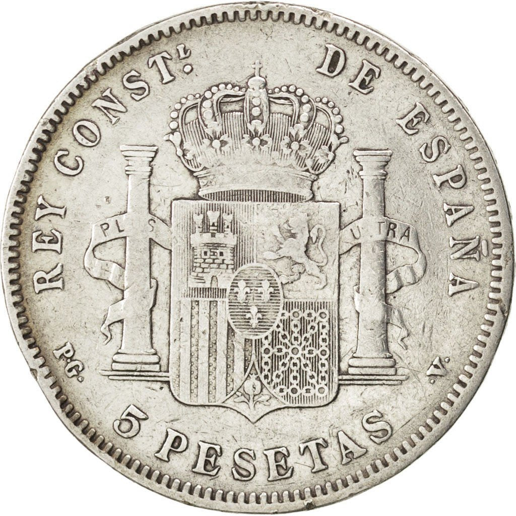 Spain, 5 Pesetas, 1896, Valencia, KM #707, VF(30-35), Silver, 24.52