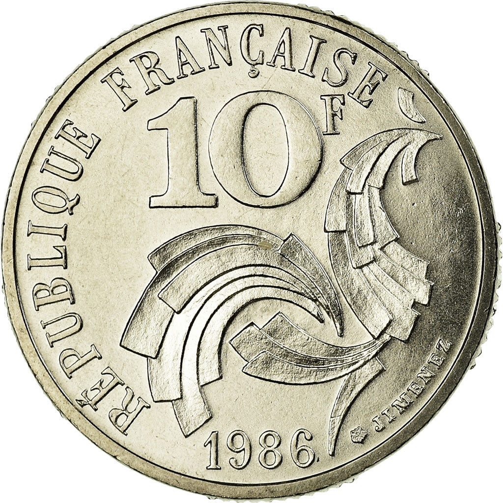 Moeda, França, Jimenez, 10 Francs, 1986, Paris, MS(65-70), Níquel, KM:959