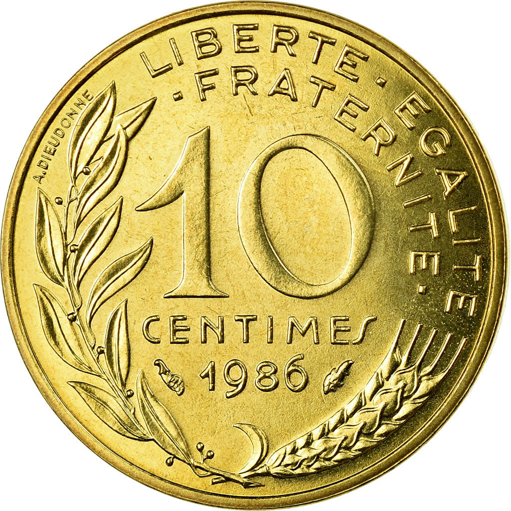 Munten, Frankrijk, Marianne, 10 Centimes, 1986, Paris, FDC, Aluminum-Bronze