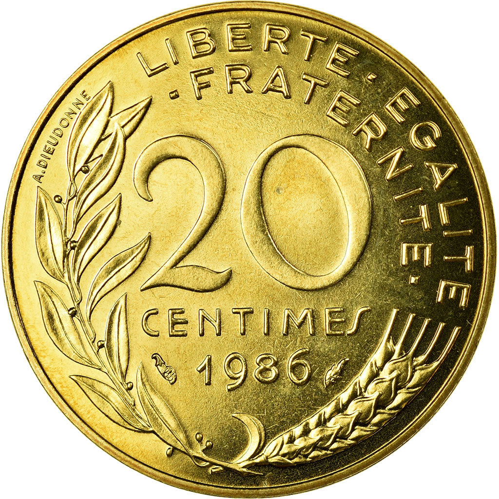 Moeda, França, Marianne, 20 Centimes, 1986, Paris, MS(65-70), Alumínio-Bronze