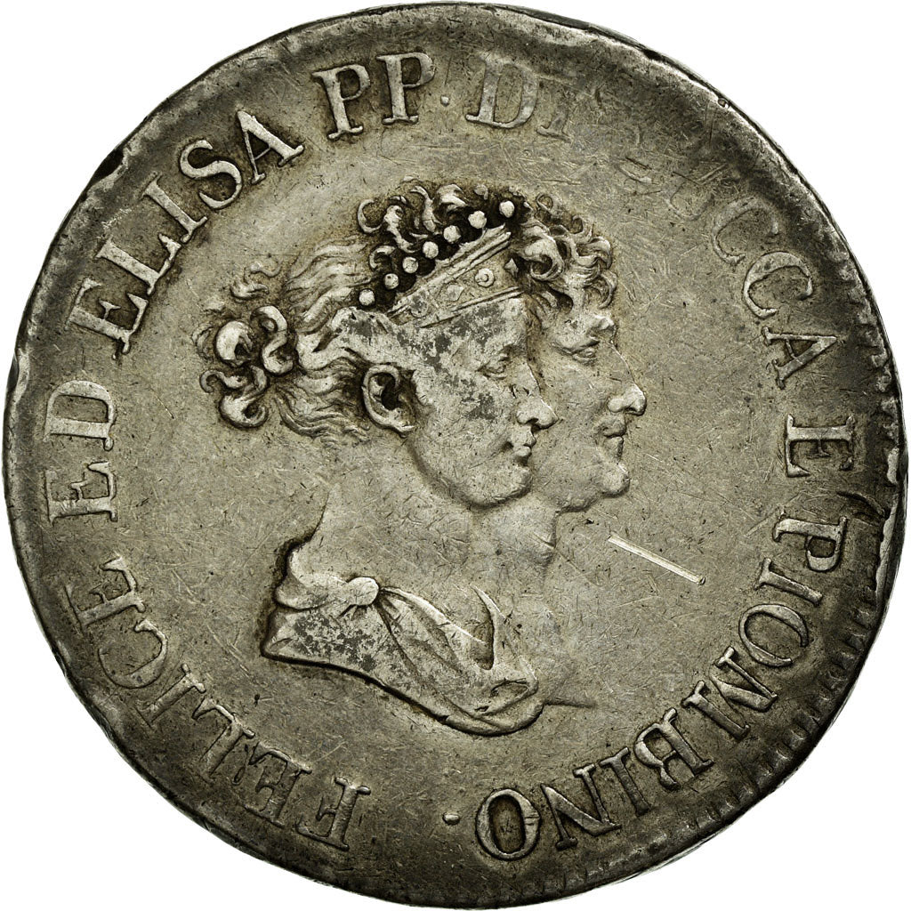Coin, ITALIAN STATES, LUCCA, Felix and Elisa, 5 Franchi, 1805, VF(30-35)
