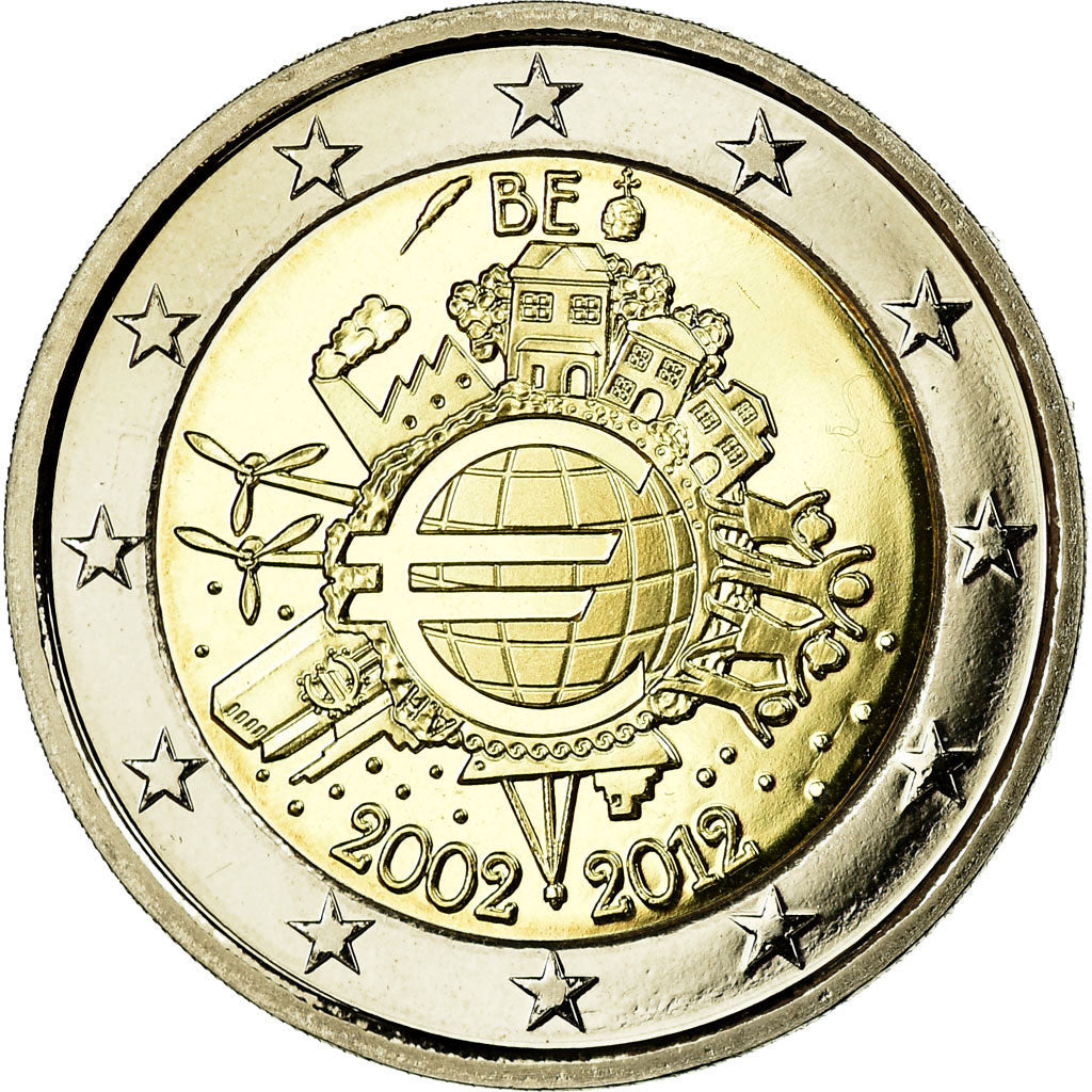 Belgium, 2 Euro, 10 ans de l'Euro, 2012, BE, MS(65-70), Bi-Metallic, KM:315