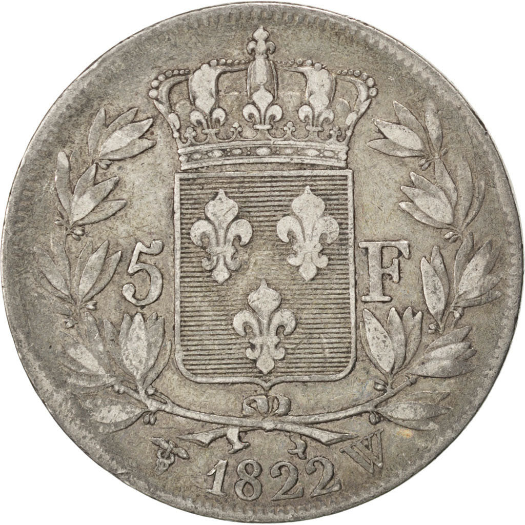 Francia, 5 Francs, 1822, Lille, MB+, Argento, KM:711.13, Gadoury:614